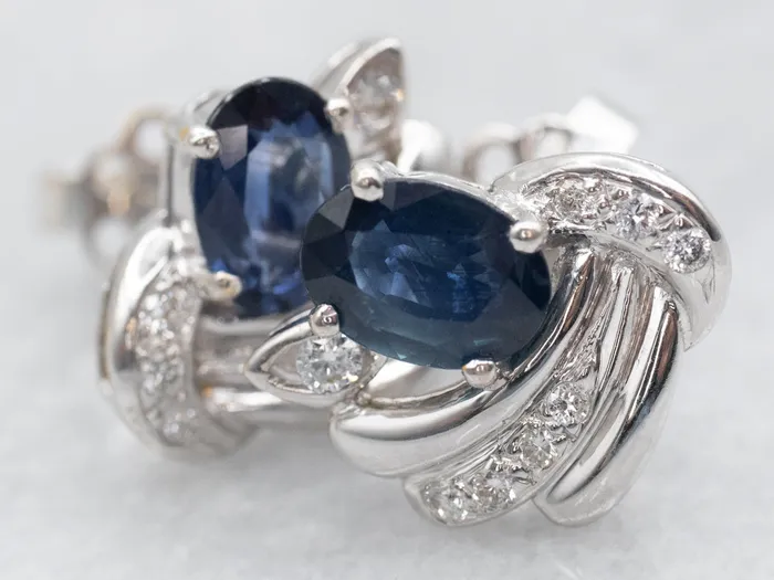 Sapphire and Diamond 18K Gold Stud Earrings Market Square Jewelers Earrings