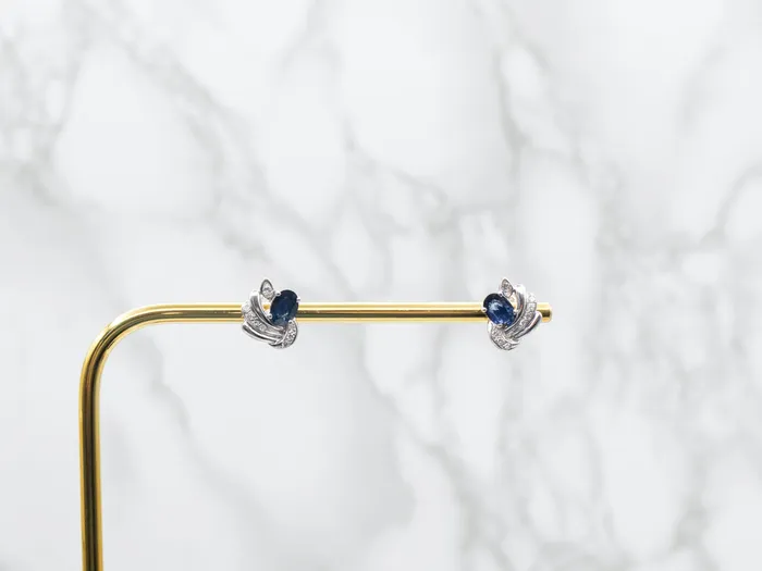 Sapphire and Diamond 18K Gold Stud Earrings Market Square Jewelers Earrings