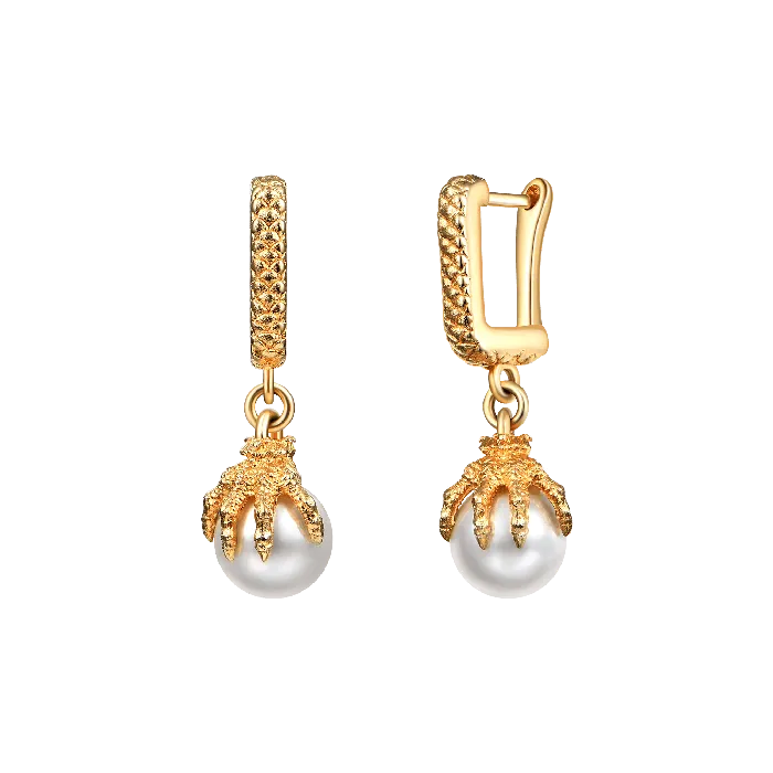 Single WONG Dragon Claw Pearl Dangly Earring old Earrings