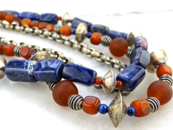 Sodalite and Glass Beaded Antique Silver Necklace Market Square Jewelers Necklaces Sodalite and Glass Beaded Antique Silver Necklace Market Square Jewelers Necklaces