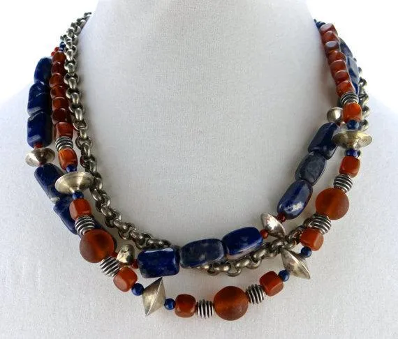 Sodalite and Glass Beaded Antique Silver Necklace Market Square Jewelers Necklaces Sodalite and Glass Beaded Antique Silver Necklace Market Square Jewelers Necklaces