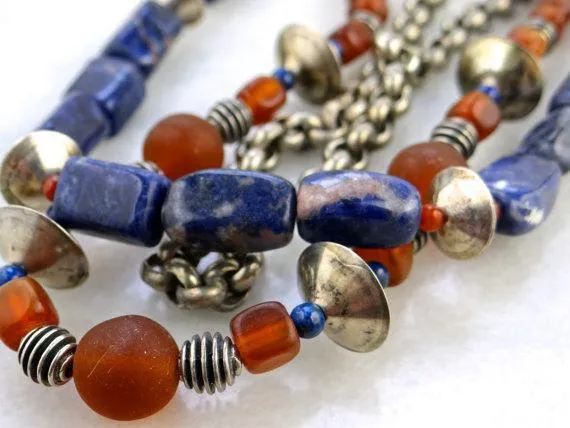 Sodalite and Glass Beaded Antique Silver Necklace Market Square Jewelers Necklaces Sodalite and Glass Beaded Antique Silver Necklace Market Square Jewelers Necklaces