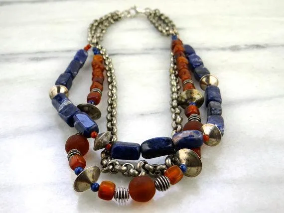 Sodalite and Glass Beaded Antique Silver Necklace Market Square Jewelers Necklaces Sodalite and Glass Beaded Antique Silver Necklace Market Square Jewelers Necklaces