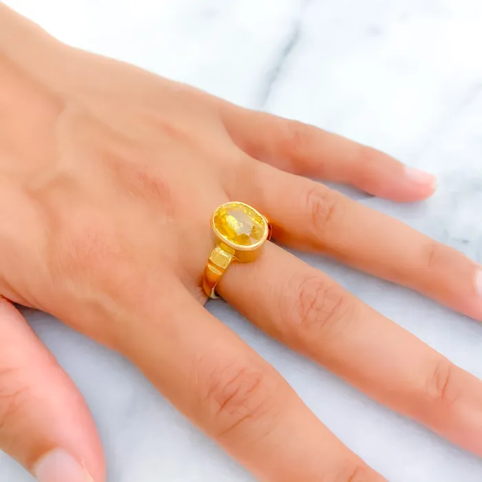 Sparkling Bright 22K Gold 75 CT Yellow Sapphire Ring Andaaz Jewelers Rings
