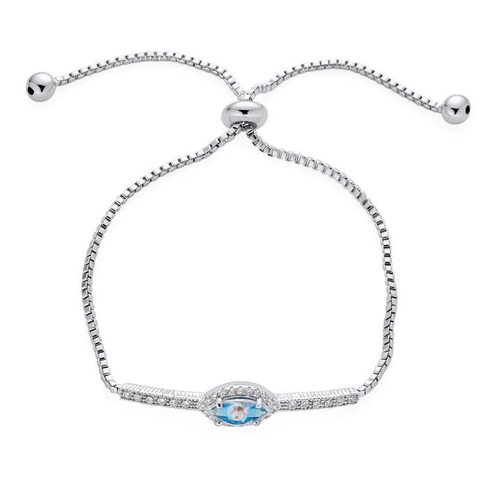 Spiritual Protection Pave CZ Halo Blue Evil Eye Charm Bolo Style Bracelet BlingJewelry Wholesale Bracelets