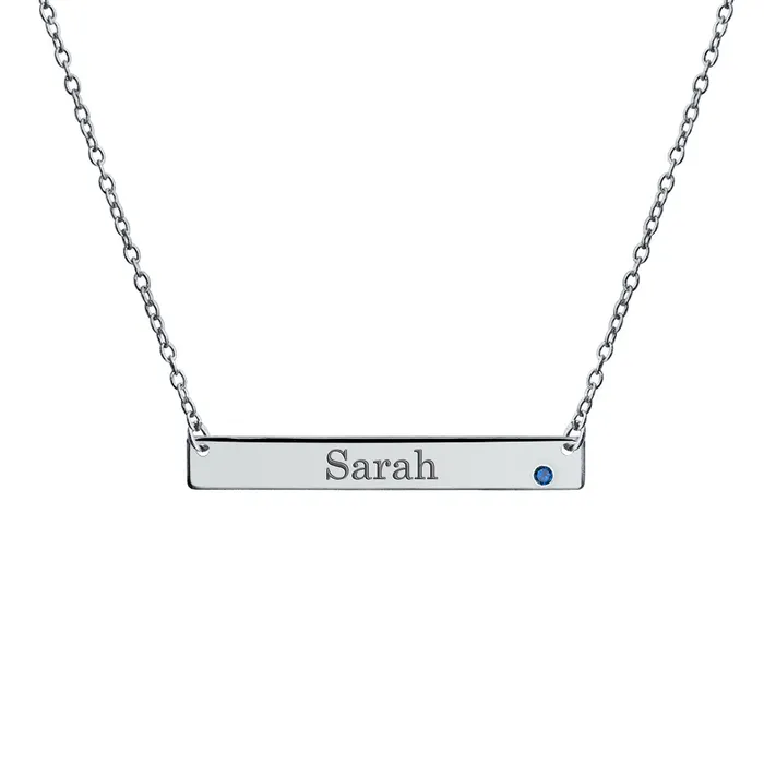 Thin Sideways Bar Name Plate Pendant Necklace with Birth Month Crystal Silver BlingJewelry Wholesale Necklaces Thin Sideways Bar Name Plate Pendant Necklace with Birth Month Crystal Silver BlingJewelry Wholesale Necklaces