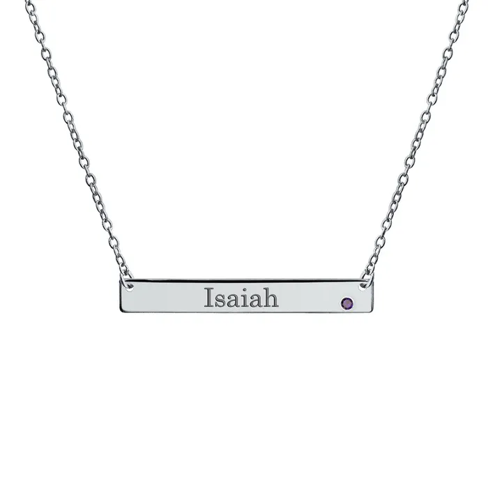 Thin Sideways Bar Name Plate Pendant Necklace with Birth Month Crystal Silver BlingJewelry Wholesale Necklaces Thin Sideways Bar Name Plate Pendant Necklace with Birth Month Crystal Silver BlingJewelry Wholesale Necklaces