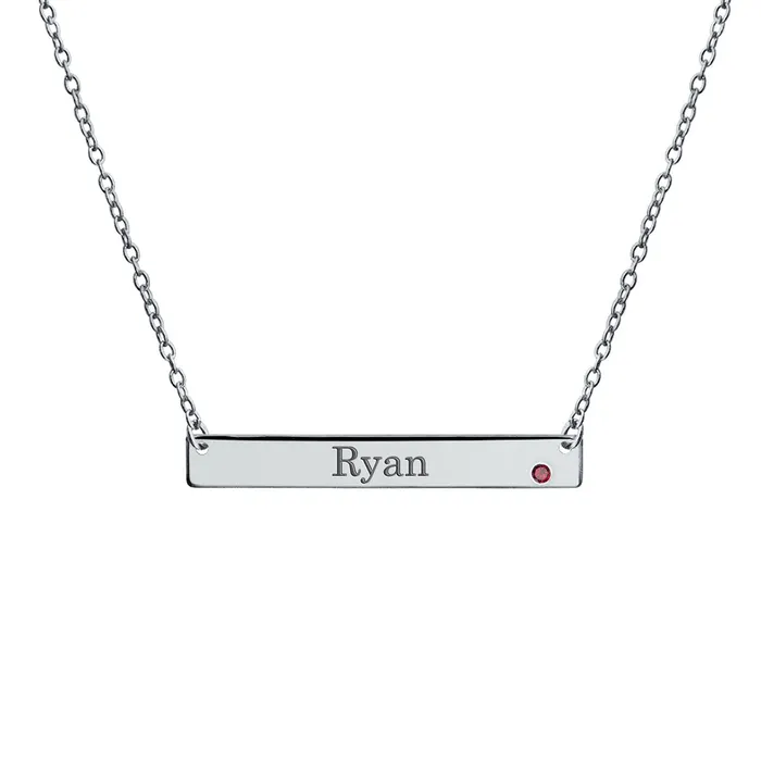 Thin Sideways Bar Name Plate Pendant Necklace with Birth Month Crystal Silver BlingJewelry Wholesale Necklaces Thin Sideways Bar Name Plate Pendant Necklace with Birth Month Crystal Silver BlingJewelry Wholesale Necklaces