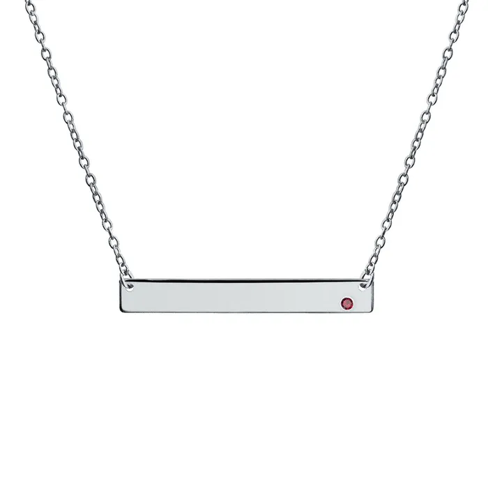 Thin Sideways Bar Name Plate Pendant Necklace with Birth Month Crystal Silver BlingJewelry Wholesale Necklaces Thin Sideways Bar Name Plate Pendant Necklace with Birth Month Crystal Silver BlingJewelry Wholesale Necklaces