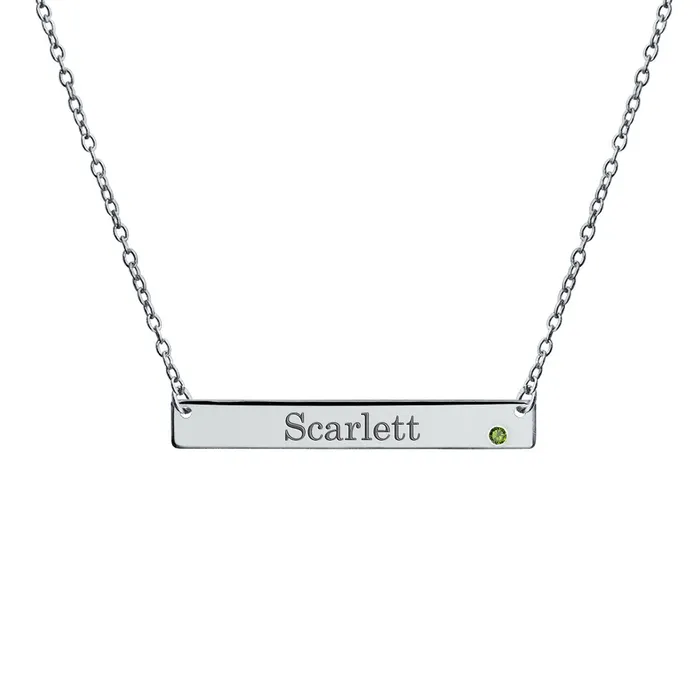 Thin Sideways Bar Name Plate Pendant Necklace with Birth Month Crystal Silver BlingJewelry Wholesale Necklaces Thin Sideways Bar Name Plate Pendant Necklace with Birth Month Crystal Silver BlingJewelry Wholesale Necklaces