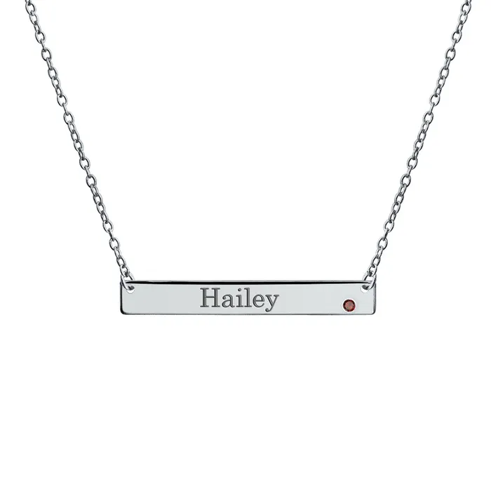 Thin Sideways Bar Name Plate Pendant Necklace with Birth Month Crystal Silver BlingJewelry Wholesale Necklaces Thin Sideways Bar Name Plate Pendant Necklace with Birth Month Crystal Silver BlingJewelry Wholesale Necklaces
