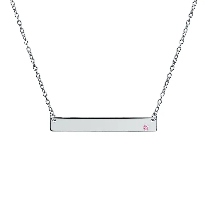 Thin Sideways Bar Name Plate Pendant Necklace with Birth Month Crystal Silver BlingJewelry Wholesale Necklaces Thin Sideways Bar Name Plate Pendant Necklace with Birth Month Crystal Silver BlingJewelry Wholesale Necklaces