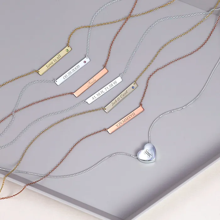 Thin Sideways Bar Name Plate Pendant Necklace with Birth Month Crystal Silver BlingJewelry Wholesale Necklaces Thin Sideways Bar Name Plate Pendant Necklace with Birth Month Crystal Silver BlingJewelry Wholesale Necklaces