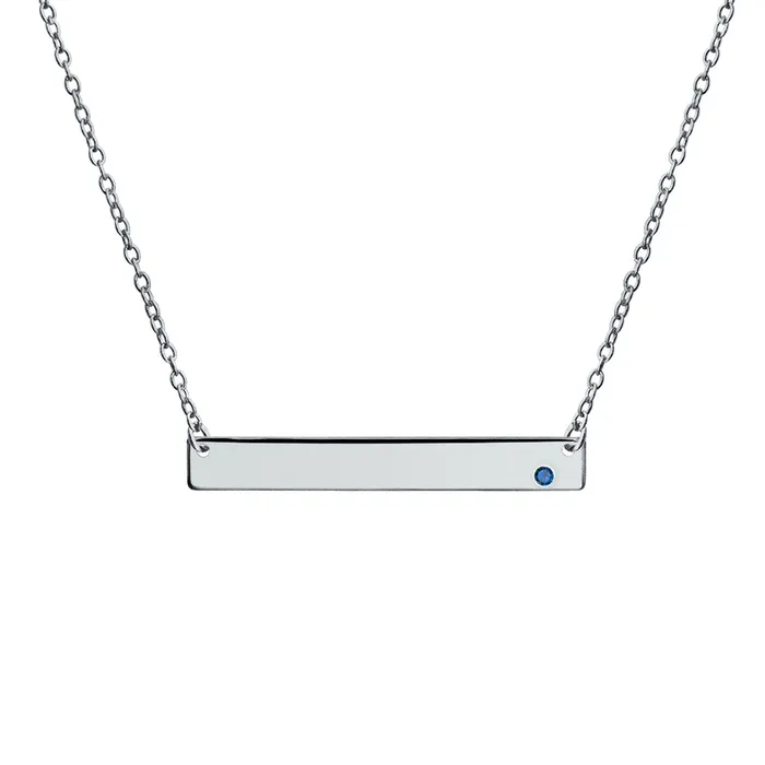 Thin Sideways Bar Name Plate Pendant Necklace with Birth Month Crystal Silver BlingJewelry Wholesale Necklaces Thin Sideways Bar Name Plate Pendant Necklace with Birth Month Crystal Silver BlingJewelry Wholesale Necklaces