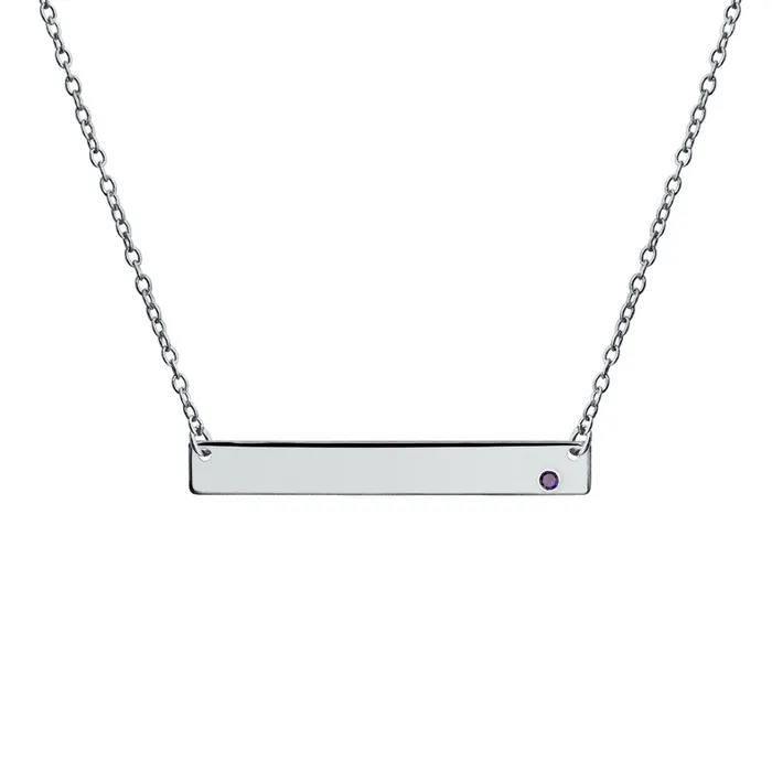 Thin Sideways Bar Name Plate Pendant Necklace with Birth Month Crystal Silver BlingJewelry Wholesale Necklaces Thin Sideways Bar Name Plate Pendant Necklace with Birth Month Crystal Silver BlingJewelry Wholesale Necklaces