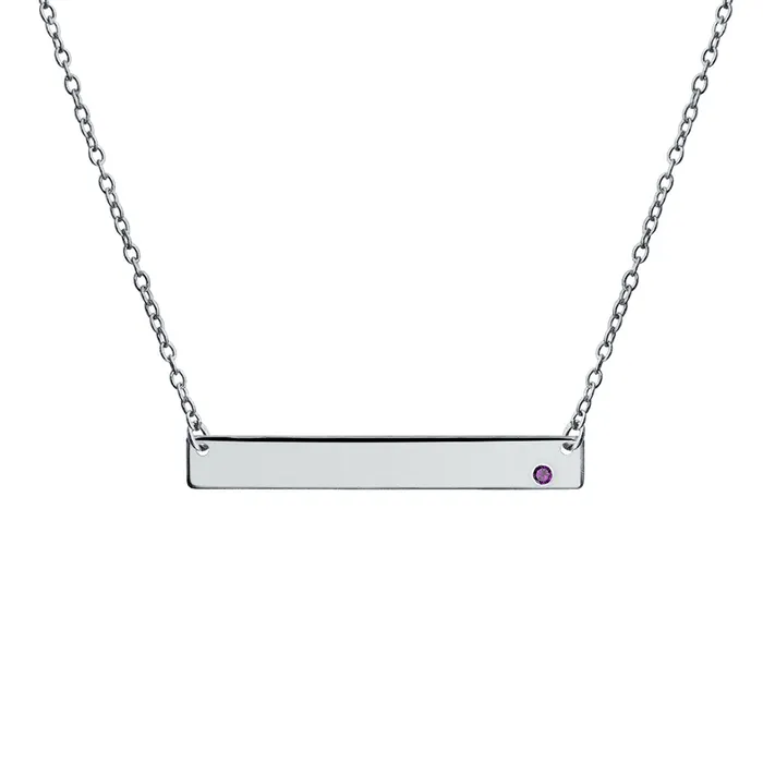 Thin Sideways Bar Name Plate Pendant Necklace with Birth Month Crystal Silver BlingJewelry Wholesale Necklaces Thin Sideways Bar Name Plate Pendant Necklace with Birth Month Crystal Silver BlingJewelry Wholesale Necklaces