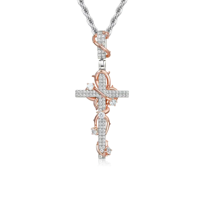 Thorned Rose Cross Pendant aporro Necklaces