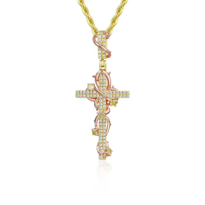 Thorned Rose Cross Pendant aporro Necklaces
