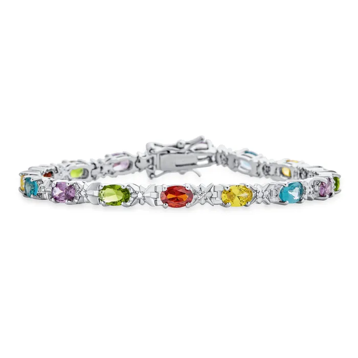 Traditional Vintage Style MultiColored CZ Tennis Bracelet Silver Plated 775 Inch BlingJewelry Wholesale Bracelets
