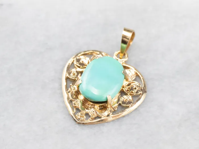 Turquoise Gold Filigree Heart Pendant Market Square Jewelers Necklaces
