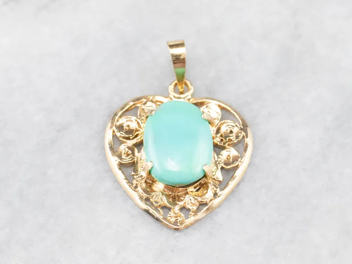 Turquoise Gold Filigree Heart Pendant Market Square Jewelers Necklaces Turquoise Gold Filigree Heart Pendant Market Square Jewelers Necklaces