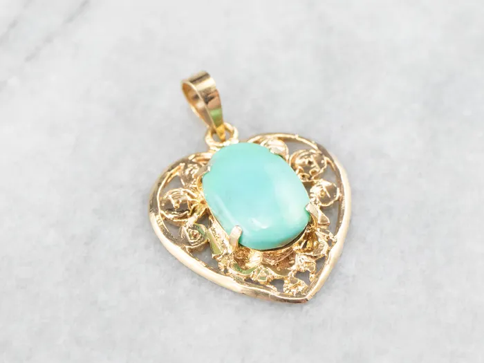 Turquoise Gold Filigree Heart Pendant Market Square Jewelers Necklaces Turquoise Gold Filigree Heart Pendant Market Square Jewelers Necklaces