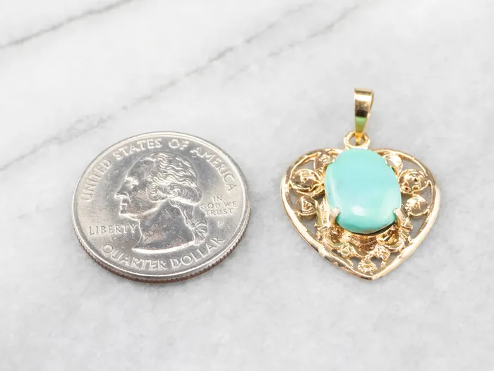 Turquoise Gold Filigree Heart Pendant Market Square Jewelers Necklaces Turquoise Gold Filigree Heart Pendant Market Square Jewelers Necklaces