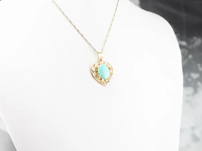 Turquoise Gold Filigree Heart Pendant Market Square Jewelers Necklaces Turquoise Gold Filigree Heart Pendant Market Square Jewelers Necklaces