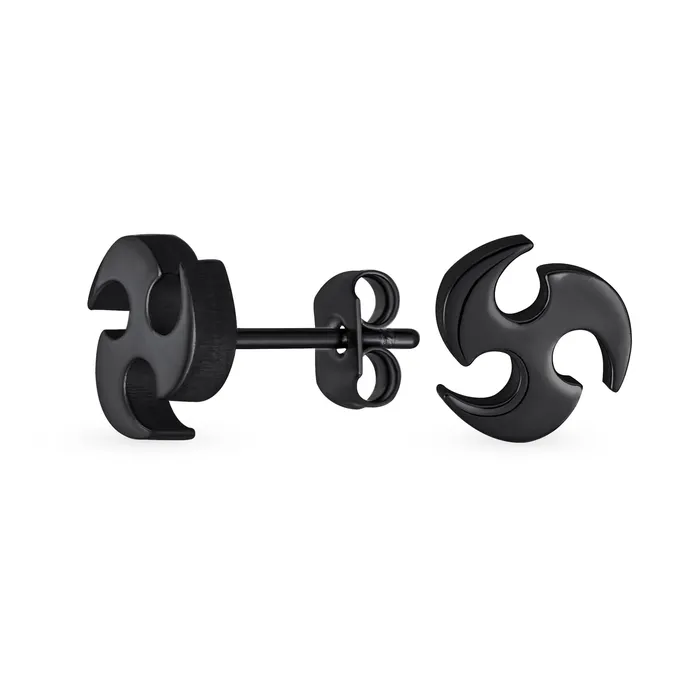 Unisex Tribal Warrior Blade Ninja Star Stud Earrings for Men Silver Black Steel BlingJewelry Wholesale Earrings Unisex Tribal Warrior Blade Ninja Star Stud Earrings for Men Silver Black Steel BlingJewelry Wholesale Earrings