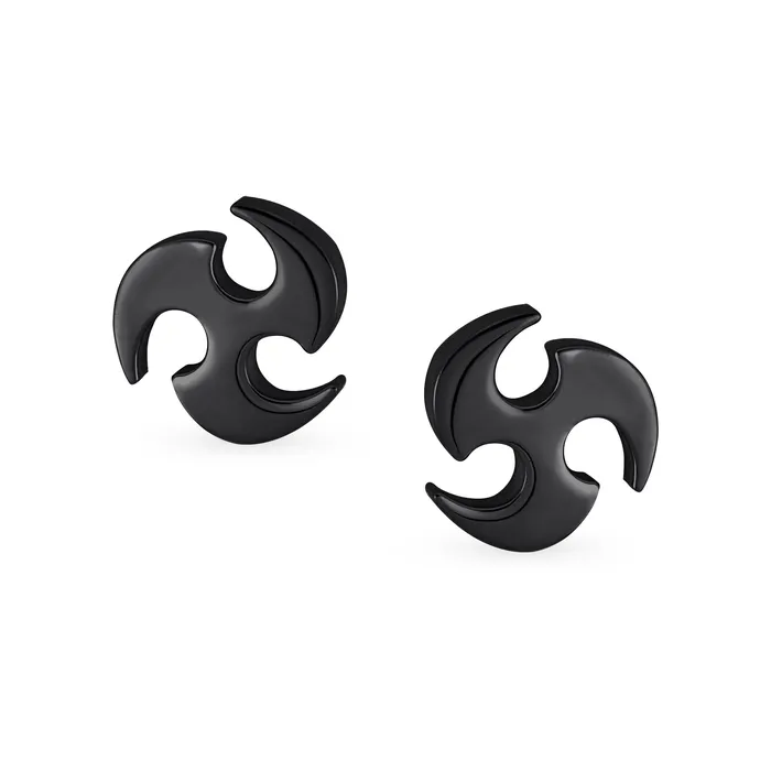 Unisex Tribal Warrior Blade Ninja Star Stud Earrings for Men Silver Black Steel BlingJewelry Wholesale Earrings