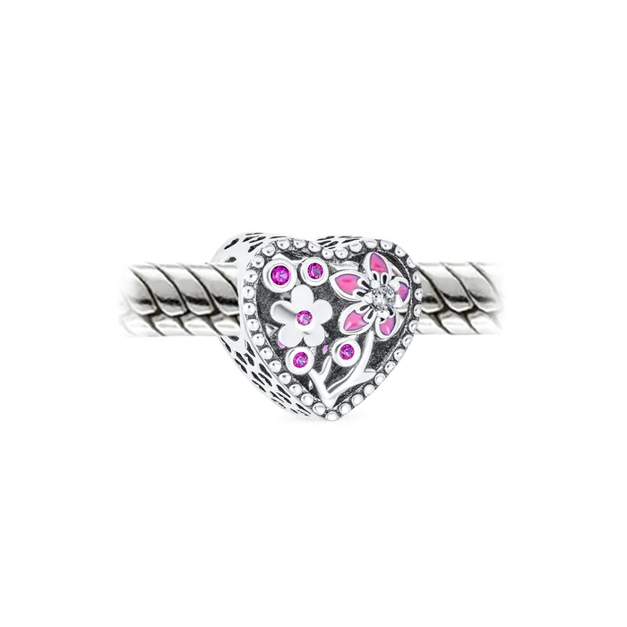 Valentine CZ Accent Pink Red Enamel Flower Heart Charm Bead for Bracelets BlingJewelry Wholesale Charm Necklaces Valentine CZ Accent Pink Red Enamel Flower Heart Charm Bead for Bracelets BlingJewelry Wholesale Charm Necklaces