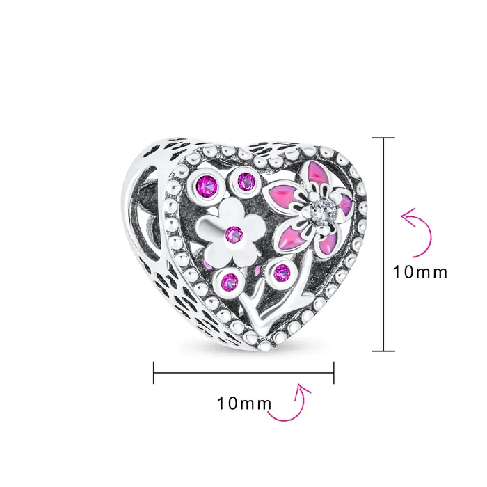 Valentine CZ Accent Pink Red Enamel Flower Heart Charm Bead for Bracelets BlingJewelry Wholesale Charm Necklaces Valentine CZ Accent Pink Red Enamel Flower Heart Charm Bead for Bracelets BlingJewelry Wholesale Charm Necklaces