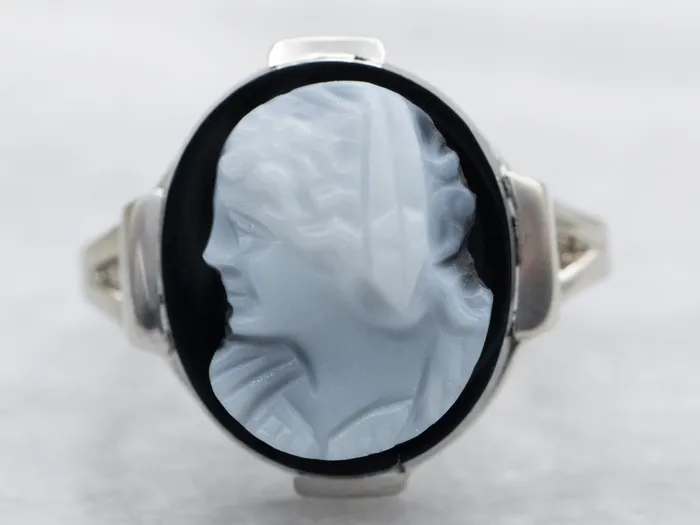 Vintage Black Onyx Cameo Ring Market Square Jewelers Rings