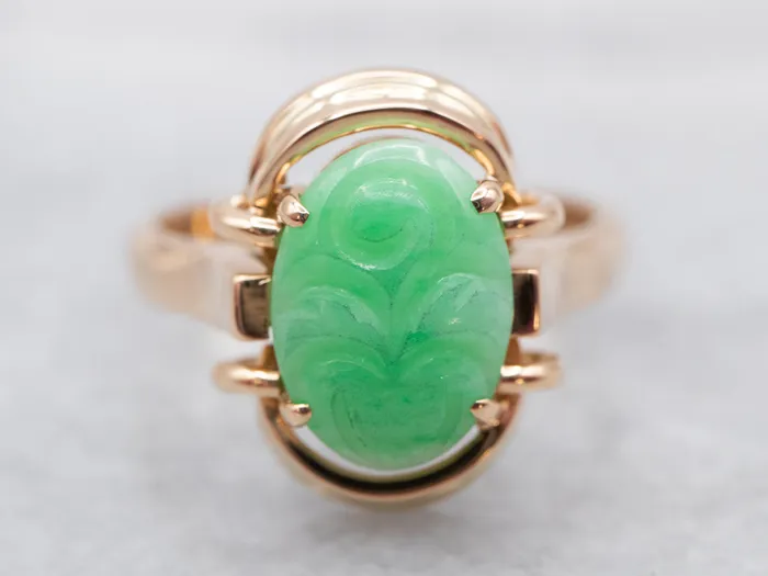 Vintage Carved Jade Solitaire Ring Market Square Jewelers Rings