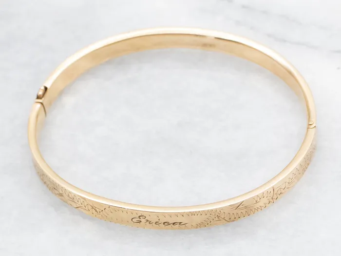 Vintage Gold Erica Hinged Etched Childs Bracelet Market Square Jewelers Bracelets