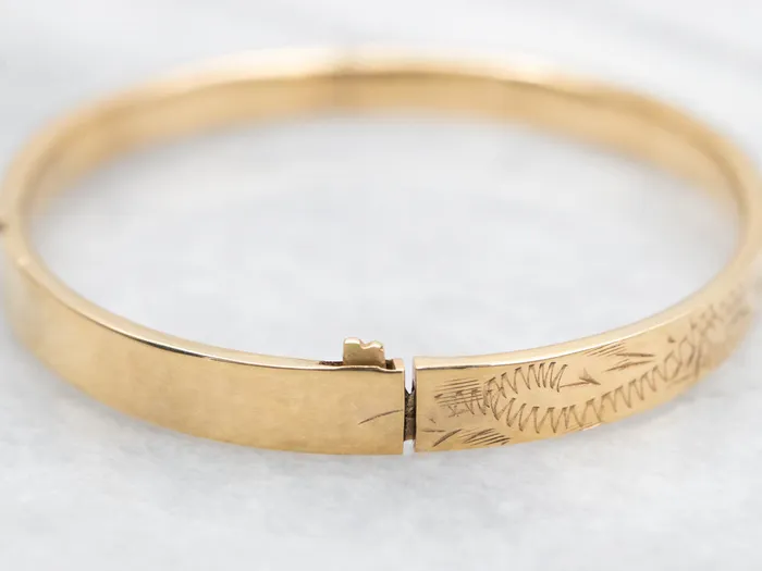 Vintage Gold Erica Hinged Etched Childs Bracelet Market Square Jewelers Bracelets