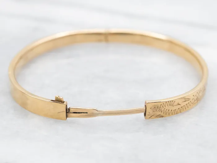Vintage Gold Erica Hinged Etched Childs Bracelet Market Square Jewelers Bracelets