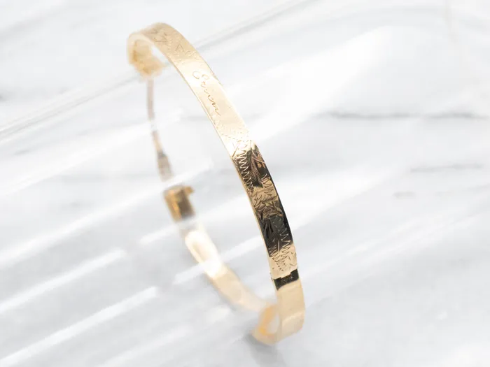 Vintage Gold Erica Hinged Etched Childs Bracelet Market Square Jewelers Bracelets