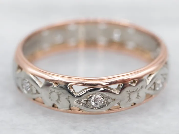 Vintage Two Tone Gold Diamond Flower Band Market Square Jewelers Rings