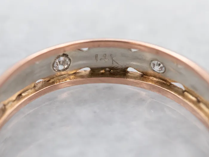 Vintage Two Tone Gold Diamond Flower Band Market Square Jewelers Rings Vintage Two Tone Gold Diamond Flower Band Market Square Jewelers Rings