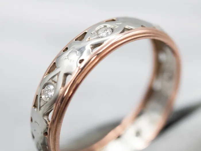 Vintage Two Tone Gold Diamond Flower Band Market Square Jewelers Rings Vintage Two Tone Gold Diamond Flower Band Market Square Jewelers Rings