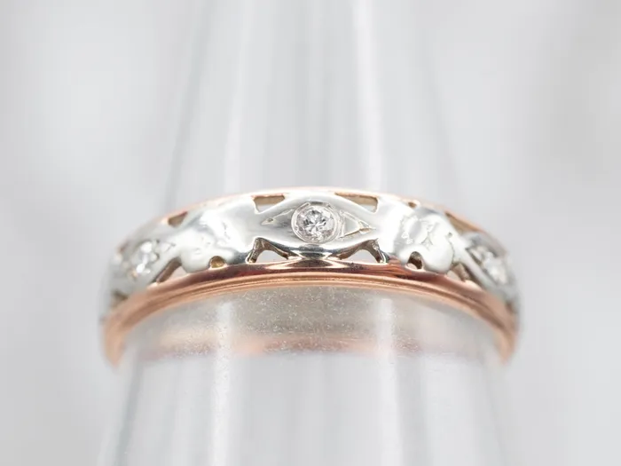 Vintage Two Tone Gold Diamond Flower Band Market Square Jewelers Rings Vintage Two Tone Gold Diamond Flower Band Market Square Jewelers Rings