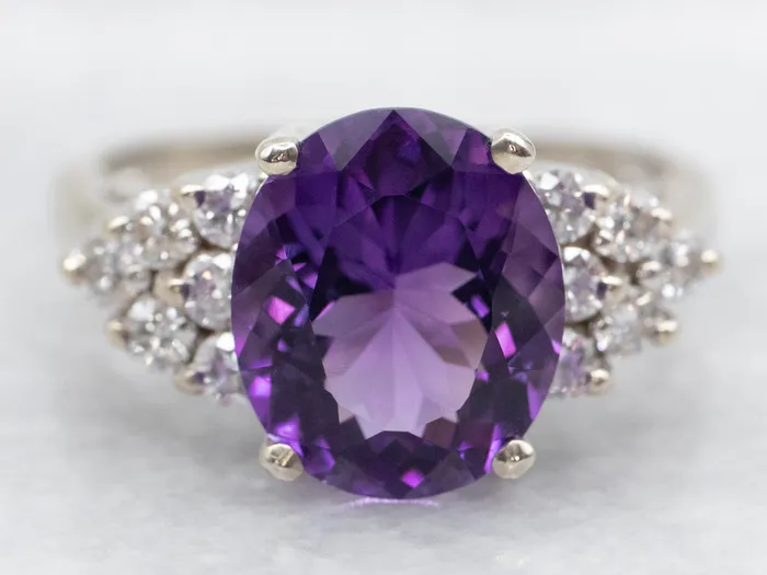White Gold Amethyst and Diamond Ring Market Square Jewelers Rings