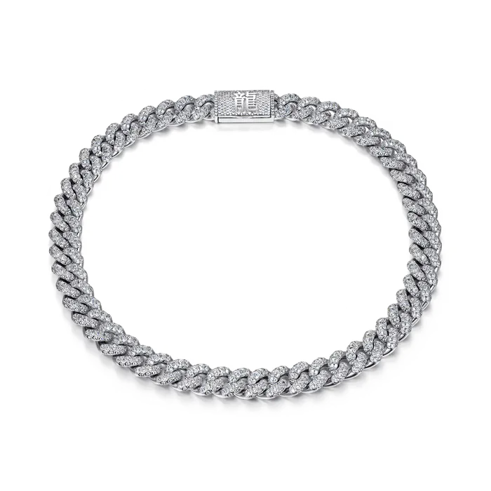 WONG Dragon Box Clasp Cuban ChainWhite Gold old Necklaces