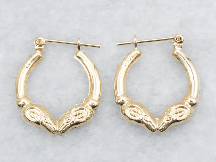 Yellow Gold Ram Head Hoop Earrings Market Square Jewelers Earrings