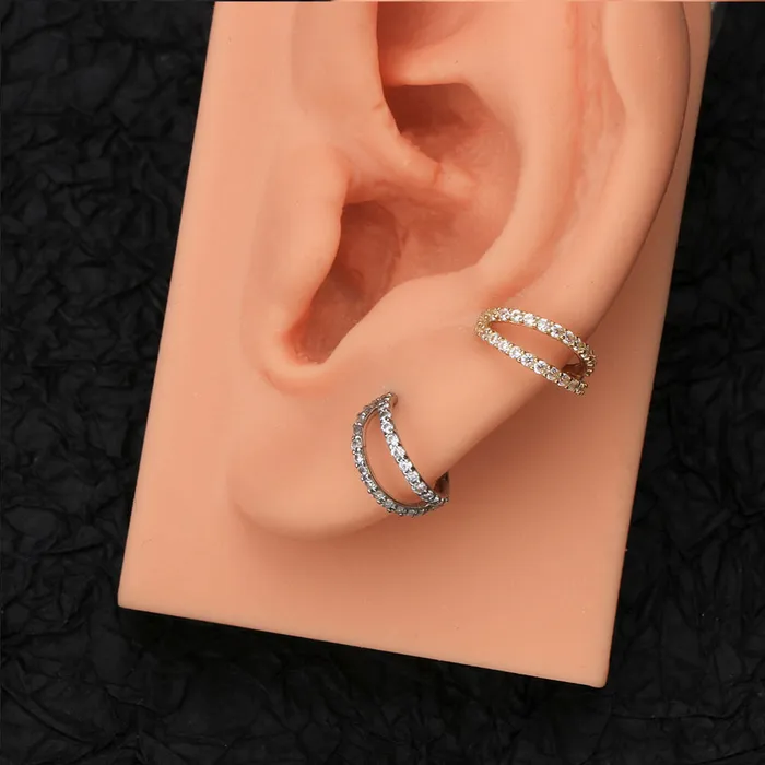 14K Gold Double Row CZ 16G Daith Helix Earrings Septum Ring OUFER BODY JEWELRY Earrings 14K Gold Double Row CZ 16G Daith Helix Earrings Septum Ring OUFER BODY JEWELRY Earrings