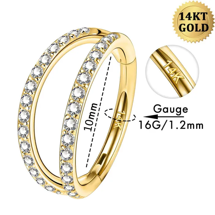 14K Gold Double Row CZ 16G Daith Helix Earrings Septum Ring OUFER BODY JEWELRY Earrings 14K Gold Double Row CZ 16G Daith Helix Earrings Septum Ring OUFER BODY JEWELRY Earrings
