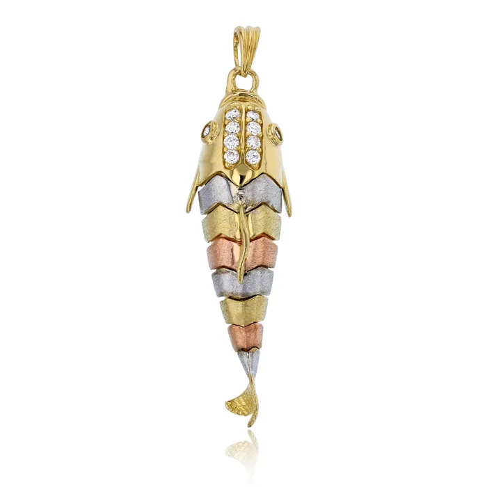 14K Gold Tricolor 45x14mm Fish Pendant DecadenceJewelry Necklaces