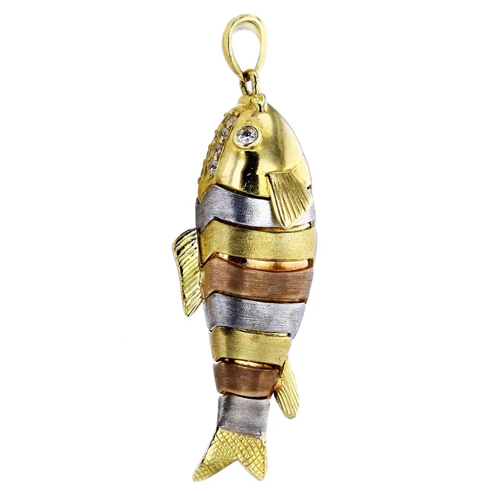 14K Gold Tricolor 45x14mm Fish Pendant DecadenceJewelry Necklaces