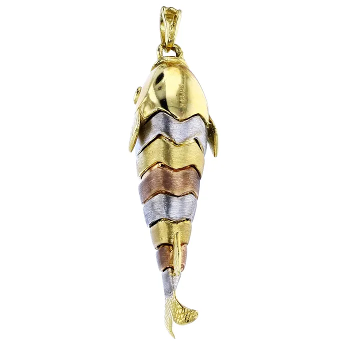 14K Gold Tricolor 45x14mm Fish Pendant DecadenceJewelry Necklaces